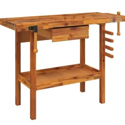 vidaXL Banco de trabajo con cajón y tornillos de banco 124x52x83 cm madera maciza de acacia Best