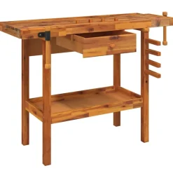 vidaXL Banco de trabajo con cajón y tornillos de banco 124x52x83 cm madera maciza de acacia Best