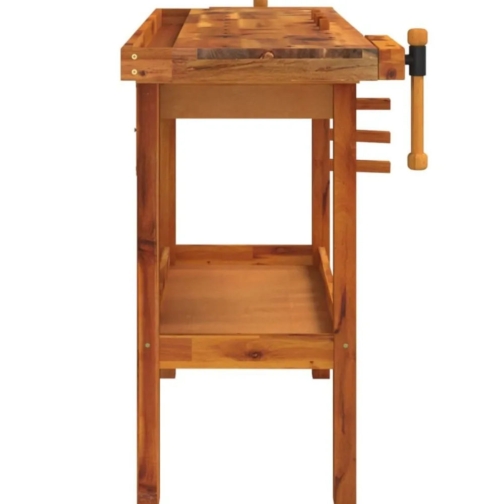 vidaXL Banco de trabajo con cajón y tornillos de banco 124x52x83 cm madera maciza de acacia Best