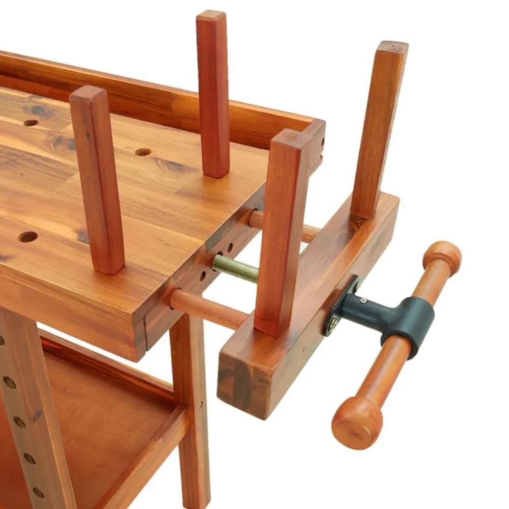 vidaXL Banco de trabajo con cajón y tornillos de banco 124x52x83 cm madera maciza de acacia Best