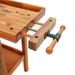 vidaXL Banco de trabajo con cajón y tornillos de banco 124x52x83 cm madera maciza de acacia Best
