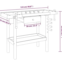 vidaXL Banco de trabajo con cajón y tornillos de banco 124x52x83 cm madera maciza de acacia Best