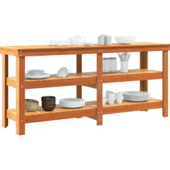 vidaXL Accesorios De Bricolaje-Banco de trabajo con estante Marrón cera 181.5 x 50 x 80 cm