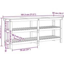 vidaXL Accesorios De Bricolaje-Banco de trabajo con estante Marrón cera 181.5 x 50 x 80 cm