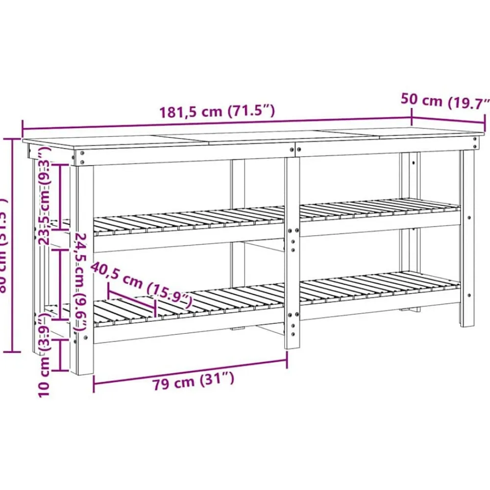 vidaXL Accesorios De Bricolaje-Banco de trabajo con estante Marrón cera 181.5 x 50 x 80 cm
