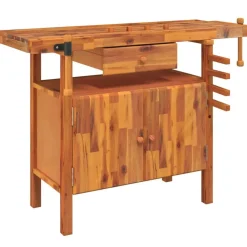 vidaXL Banco de trabajo con cajón y tornillos de banco 124x52x83 cm madera maciza de acacia Clearance