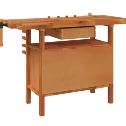 vidaXL Banco de trabajo con cajón y tornillos de banco 124x52x83 cm madera maciza de acacia Clearance