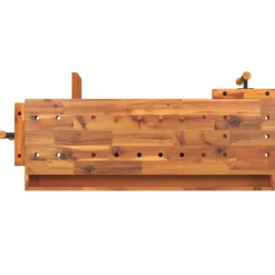vidaXL Banco de trabajo con cajón y tornillos de banco 124x52x83 cm madera maciza de acacia Clearance