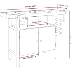 vidaXL Banco de trabajo con cajón y tornillos de banco 124x52x83 cm madera maciza de acacia Clearance