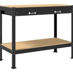 vidaXL Banco de trabajo con cajón con estante Negro 114 x 54 x 91 cm Sale