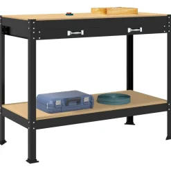 vidaXL Banco de trabajo con cajón con estante Negro 114 x 54 x 91 cm Sale