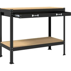vidaXL Banco de trabajo con cajón con estante Negro 114 x 54 x 91 cm Sale