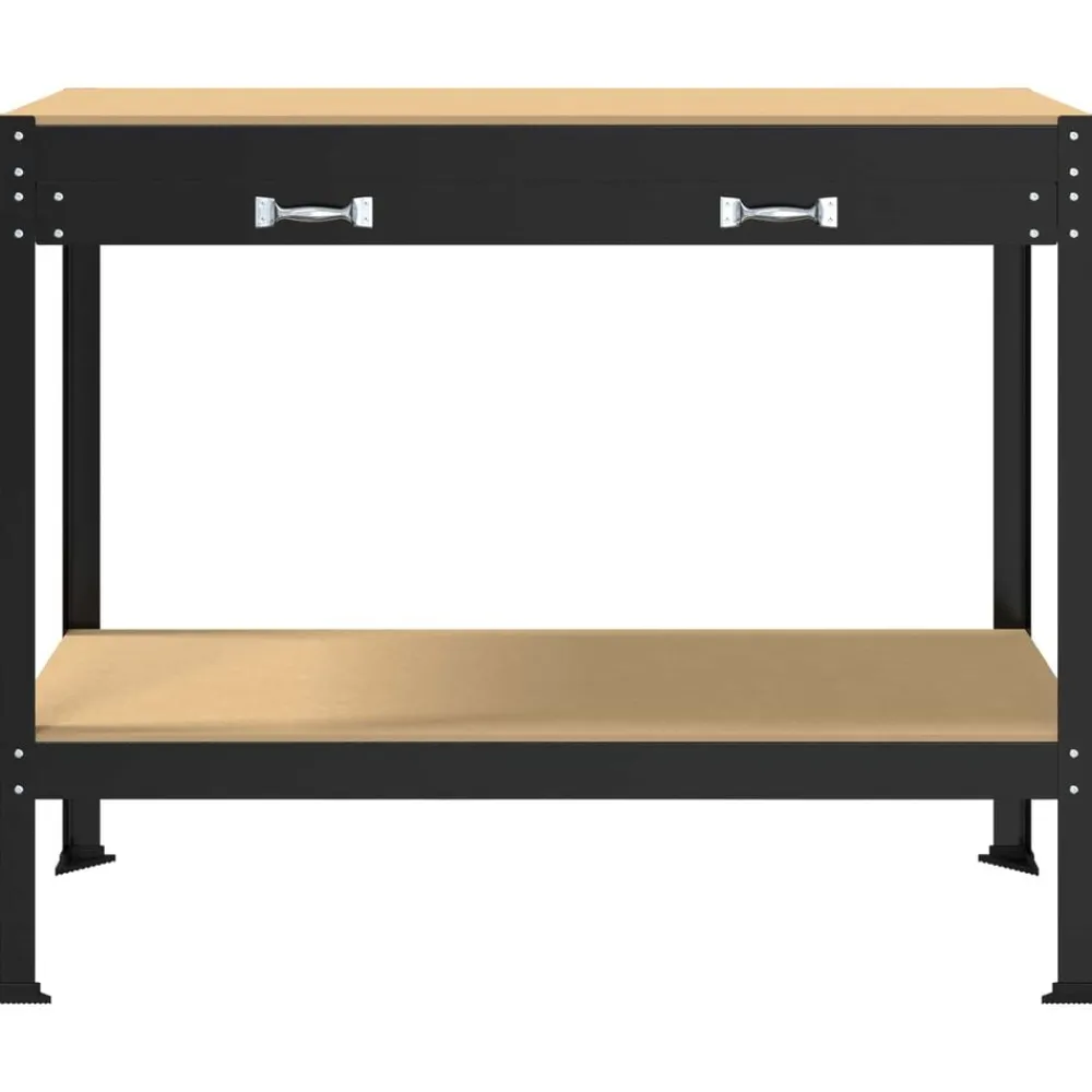 vidaXL Banco de trabajo con cajón con estante Negro 114 x 54 x 91 cm Sale