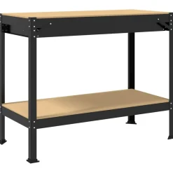 vidaXL Banco de trabajo con cajón con estante Negro 114 x 54 x 91 cm Sale