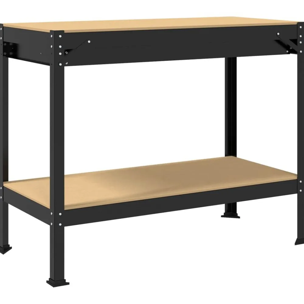 vidaXL Banco de trabajo con cajón con estante Negro 114 x 54 x 91 cm Sale