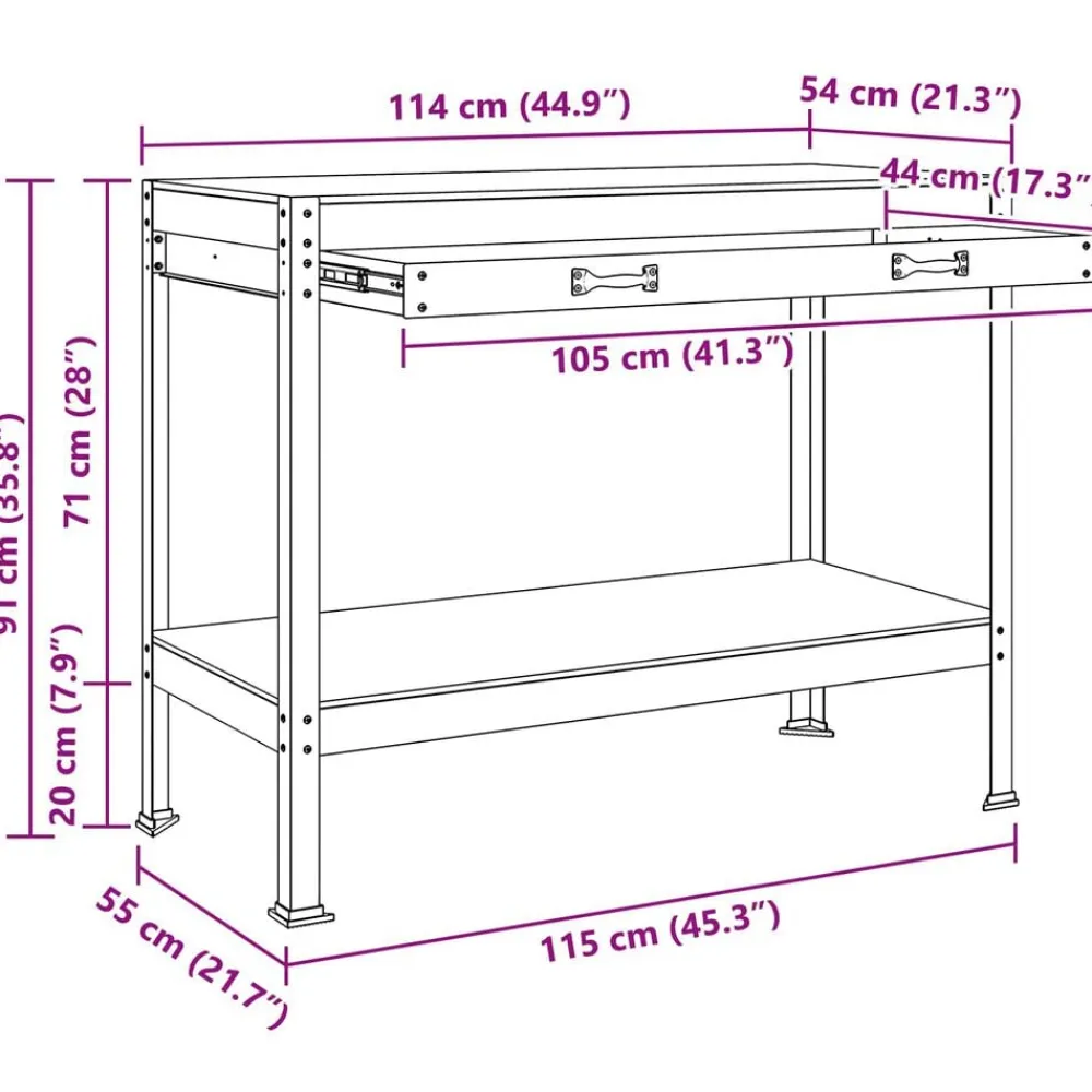 vidaXL Banco de trabajo con cajón con estante Negro 114 x 54 x 91 cm Sale