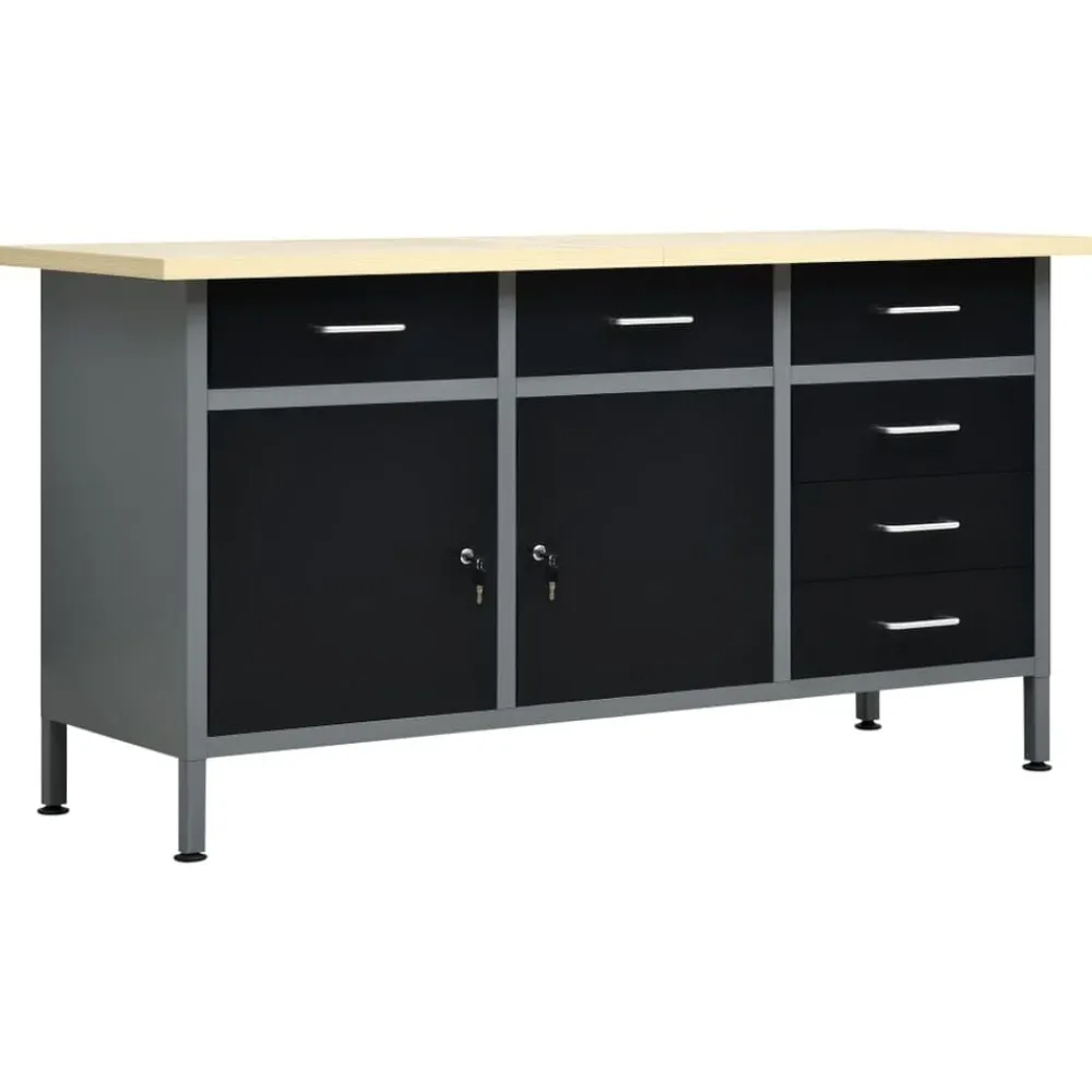 vidaXL Banco de trabajo de acero negro 160x60x85 cm Clearance