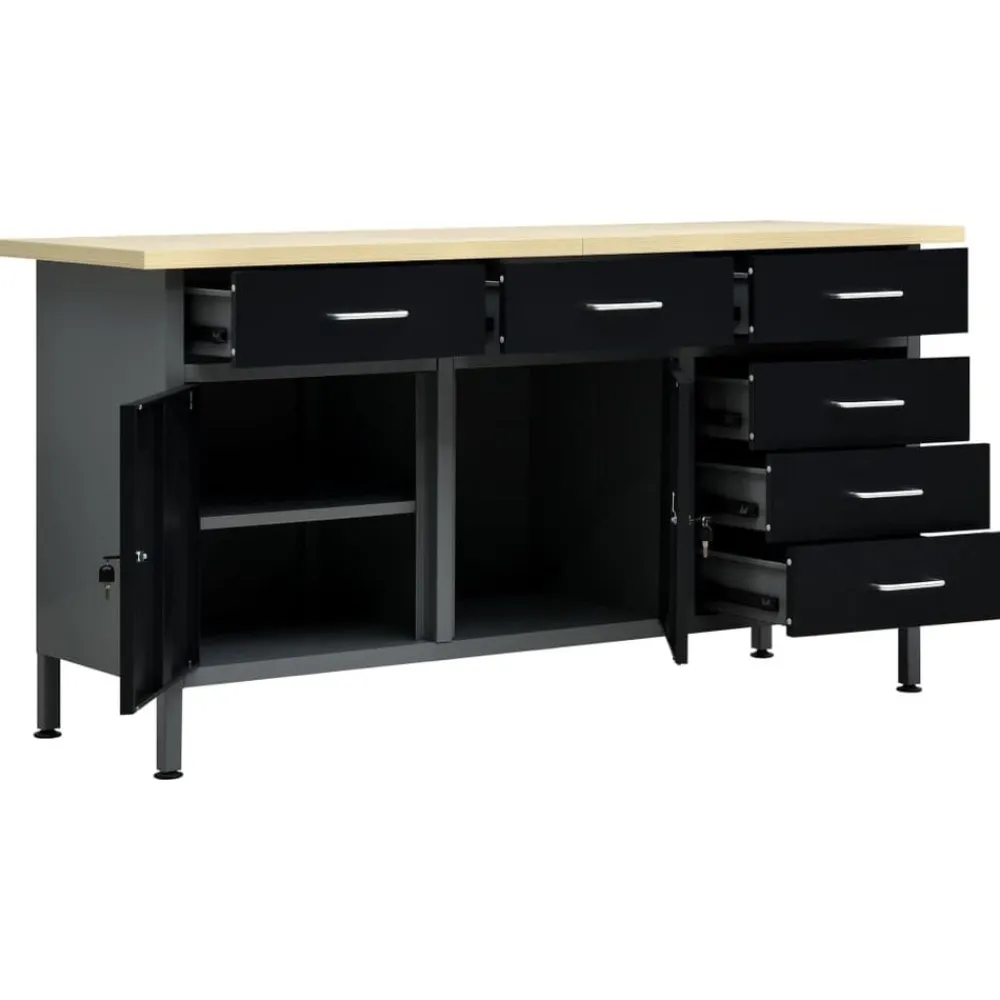 vidaXL Banco de trabajo de acero negro 160x60x85 cm Clearance