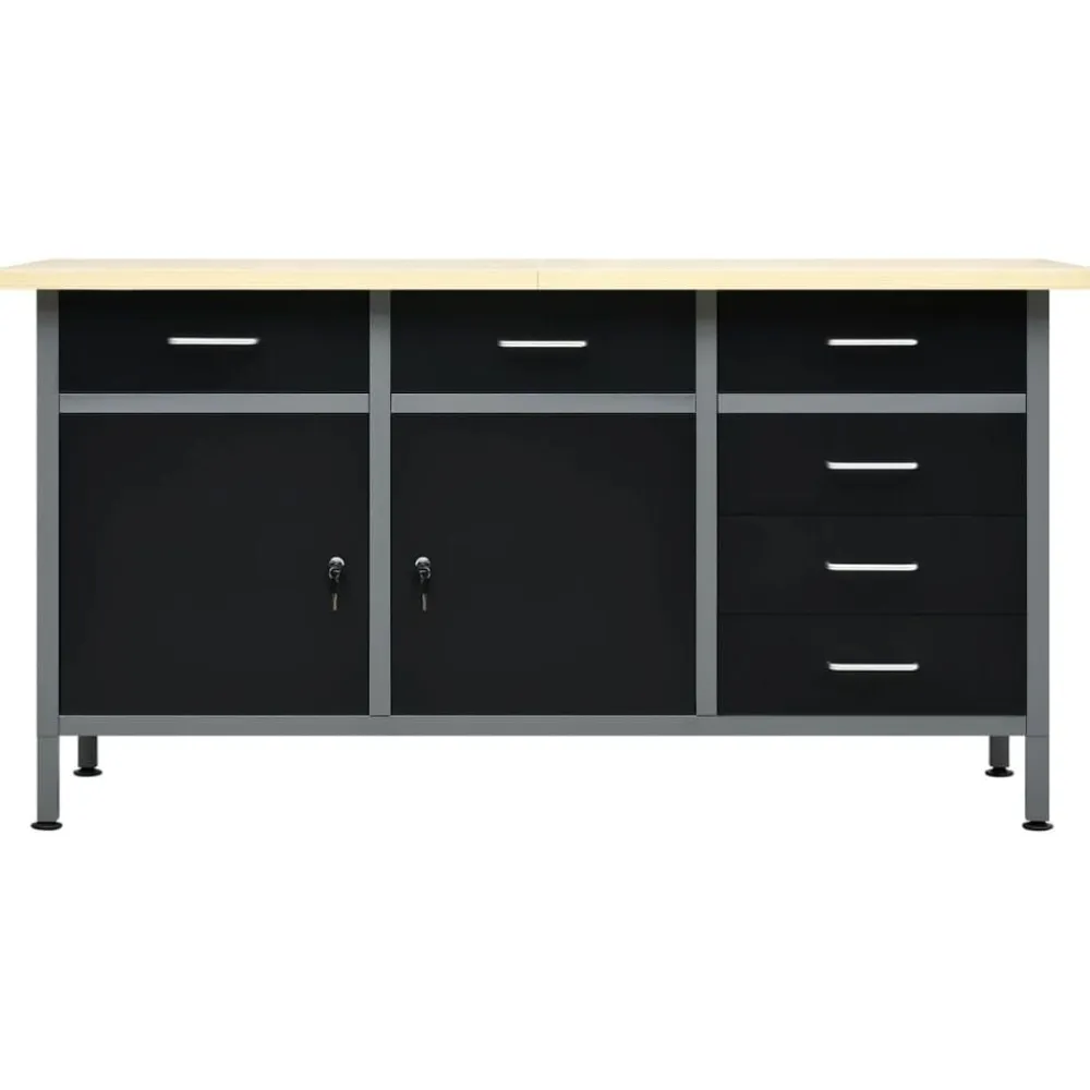 vidaXL Banco de trabajo de acero negro 160x60x85 cm Clearance