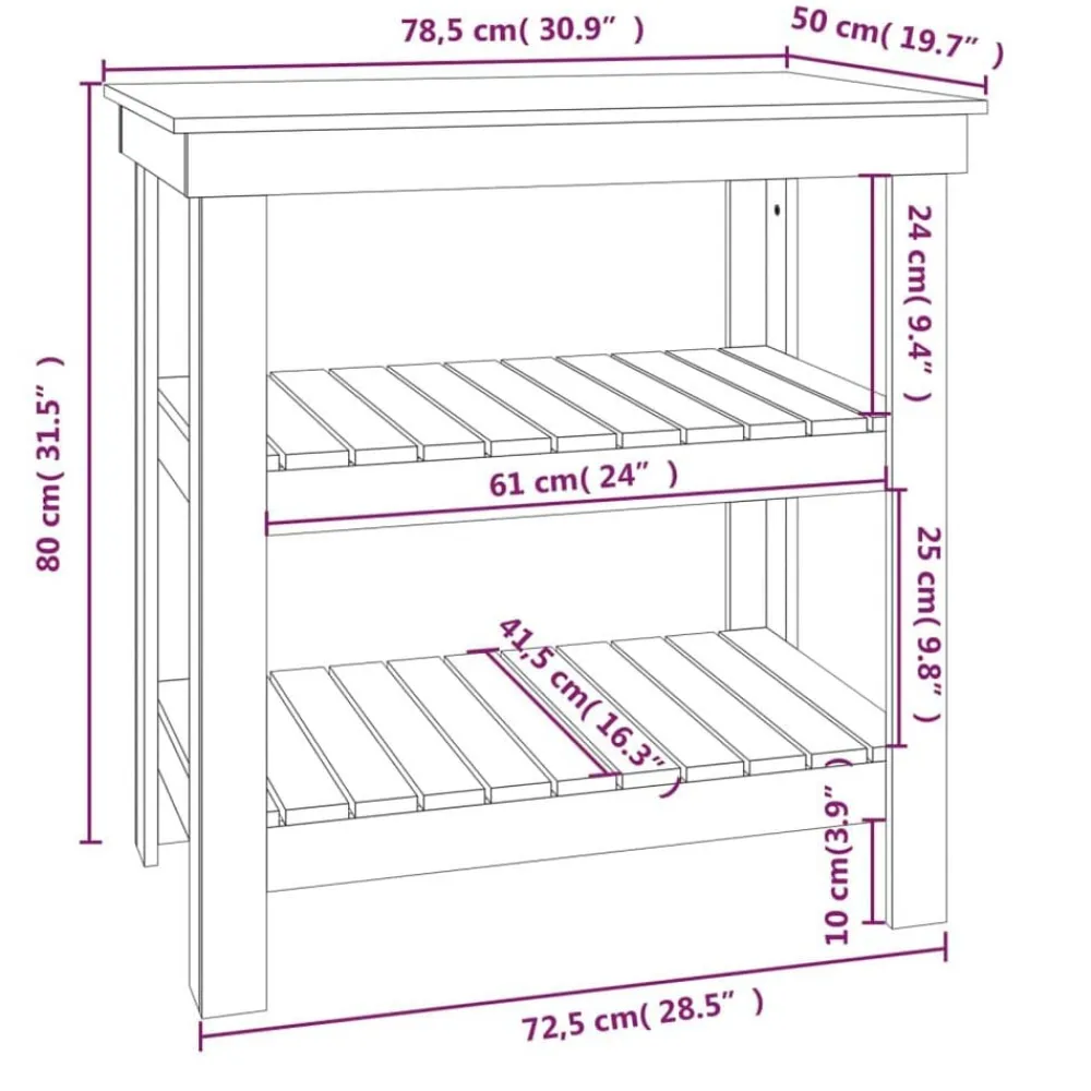vidaXL Accesorios De Bricolaje-Banco de trabajo de madera maciza de pino 78,5x50x80 cm