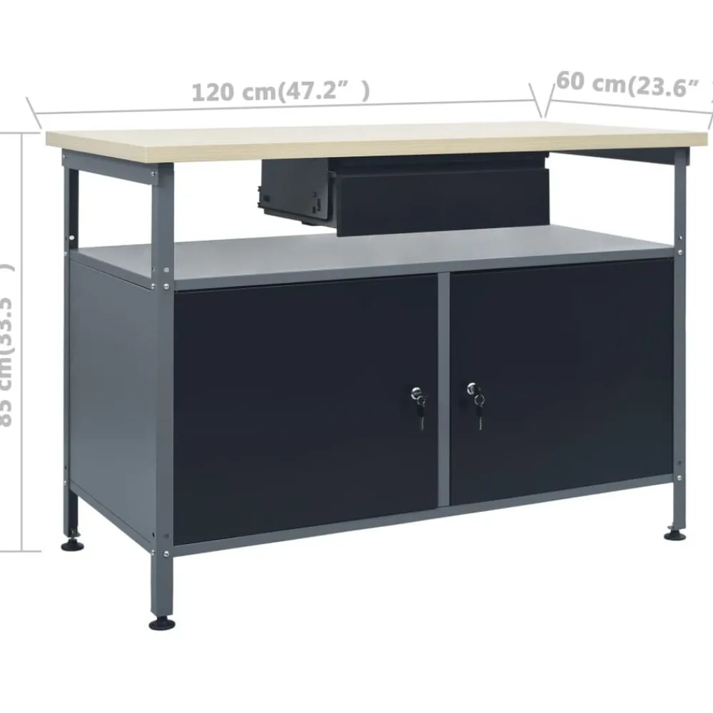 vidaXL Banco de trabajo de acero negro 120x60x85 cm Sale