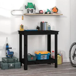 vidaXL Banco de trabajo de madera maciza de pino 80x50x80 cm Negro Sale