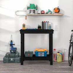 vidaXL Banco de trabajo de madera maciza de pino 80x50x80 cm Negro Sale