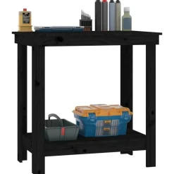vidaXL Banco de trabajo de madera maciza de pino 80x50x80 cm Negro Sale