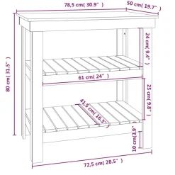 vidaXL Accesorios De Bricolaje-Banco de trabajo de madera maciza de pino 78,5x50x80 cm