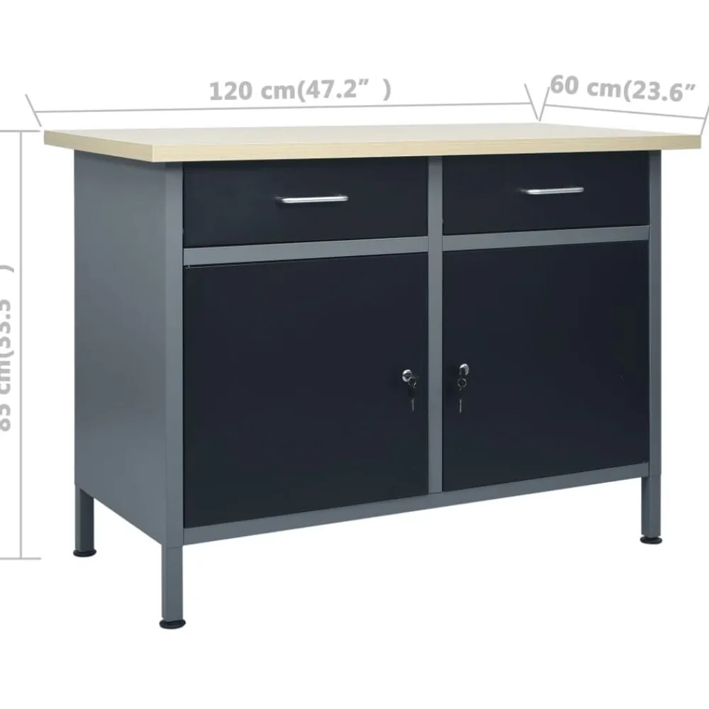 vidaXL Banco de trabajo de acero negro 120x60x85 cm Best
