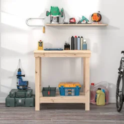 vidaXL Banco de trabajo de madera maciza de pino 80x50x80 cm Natural Sale