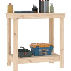 vidaXL Banco de trabajo de madera maciza de pino 80x50x80 cm Natural Sale