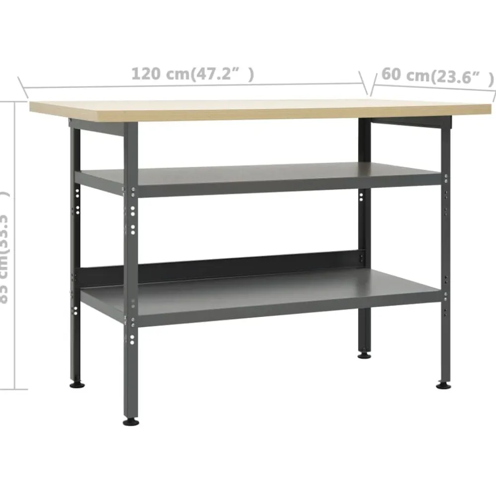 vidaXL Accesorios De Bricolaje-Banco de trabajo de acero gris 120x60x85 cm