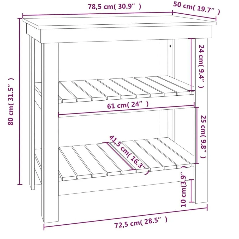 vidaXL Accesorios De Bricolaje-Banco de trabajo de madera maciza de pino 78,5x50x80 cm
