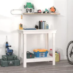 vidaXL Banco de trabajo de madera maciza de pino 80x50x80 cm Blanco Hot