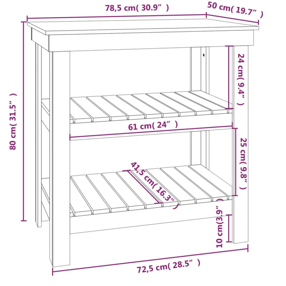 vidaXL Accesorios De Bricolaje-Banco de trabajo de madera maciza de pino 78,5x50x80 cm