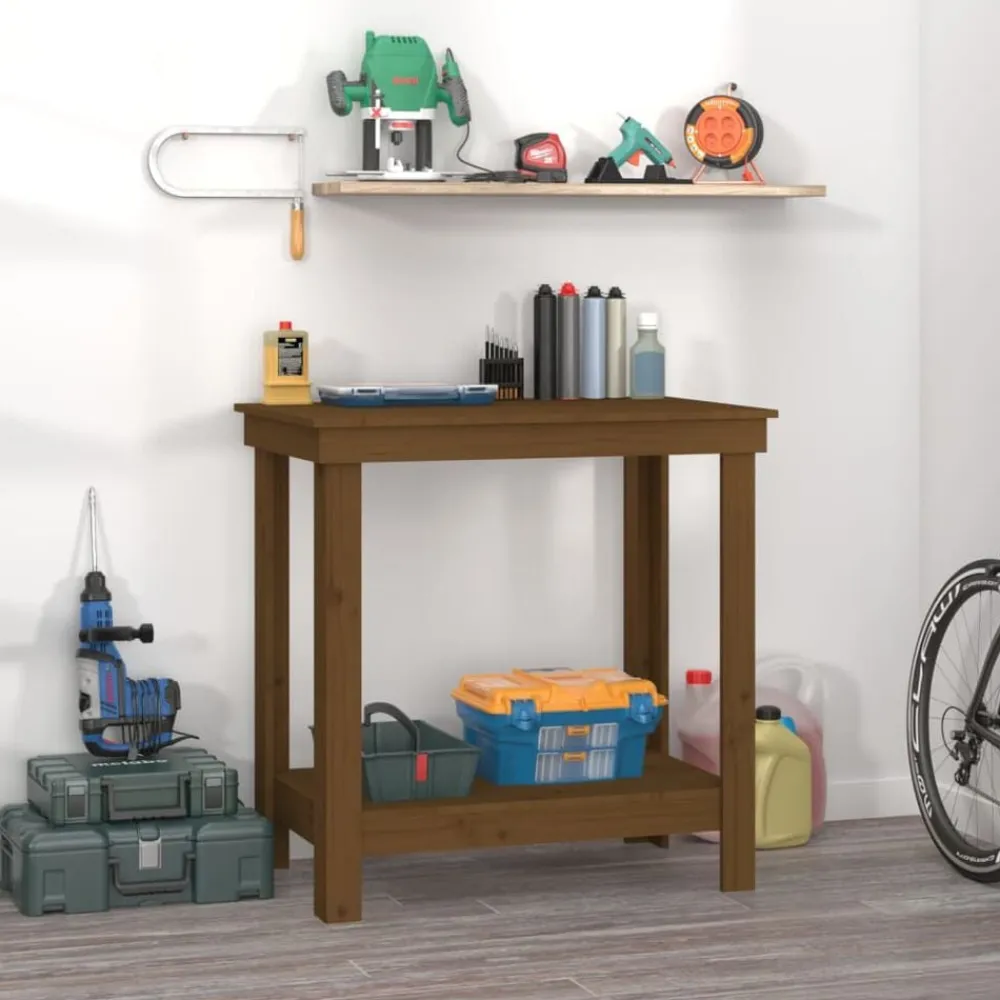 vidaXL Banco de trabajo madera maciza de pino marrón miel 80x50x80 cm Marrón miel Sale