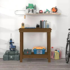vidaXL Banco de trabajo madera maciza de pino marrón miel 80x50x80 cm Marrón miel Sale