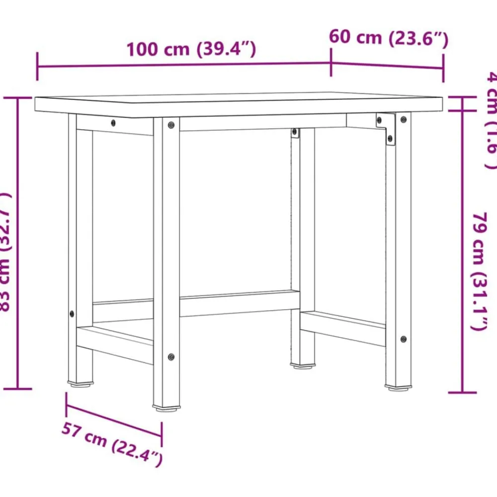 vidaXL Accesorios De Bricolaje-Banco de trabajo madera maciza acacia rectangular 100x60x83 cm