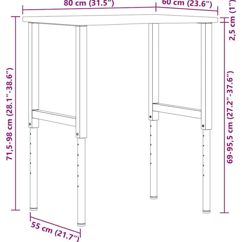 vidaXL Accesorios De Bricolaje-Banco de trabajo madera roble marrón oscuro 80x60x(71,5-98) cm