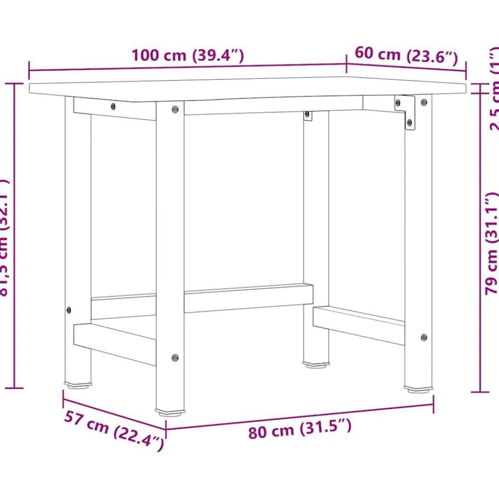 vidaXL Accesorios De Bricolaje-Banco de trabajo madera maciza de roble 100x60x81,5 cm