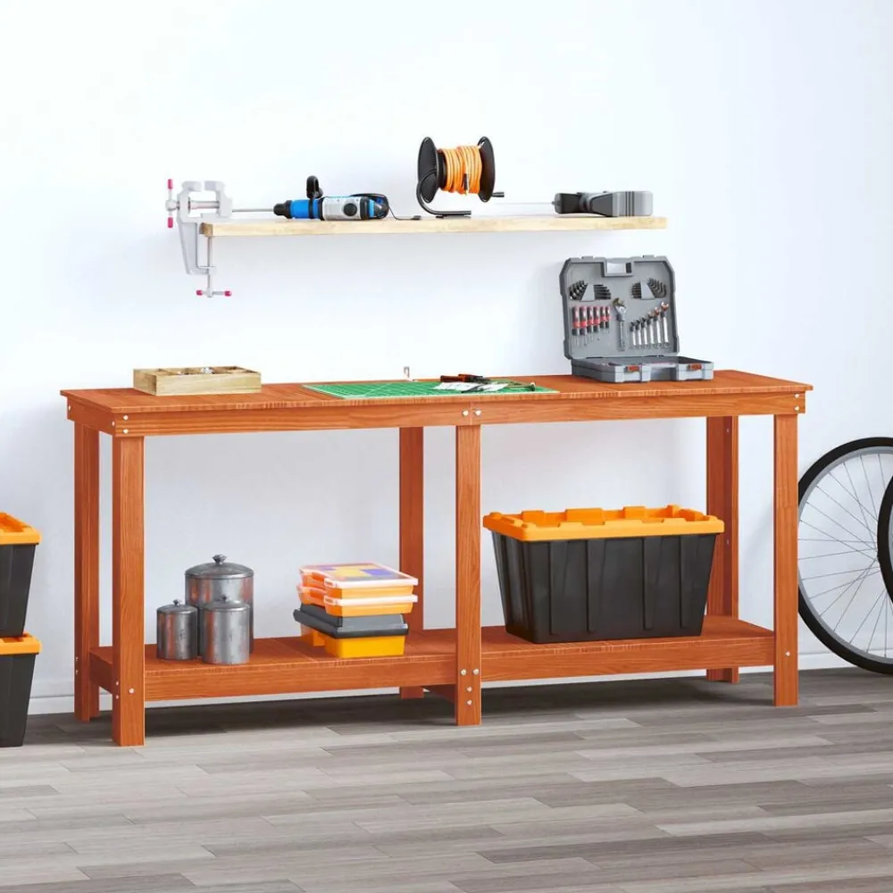vidaXL Accesorios De Bricolaje-Banco de trabajo Marrón Cera 180 x 50 x 80 cm Pino macizo