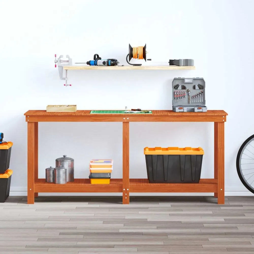 vidaXL Accesorios De Bricolaje-Banco de trabajo Marrón Cera 180 x 50 x 80 cm Pino macizo