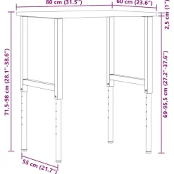 vidaXL Banco de trabajo madera roble marrón oscuro 80x60x(71,5-98) cm negro y marrón oscuro