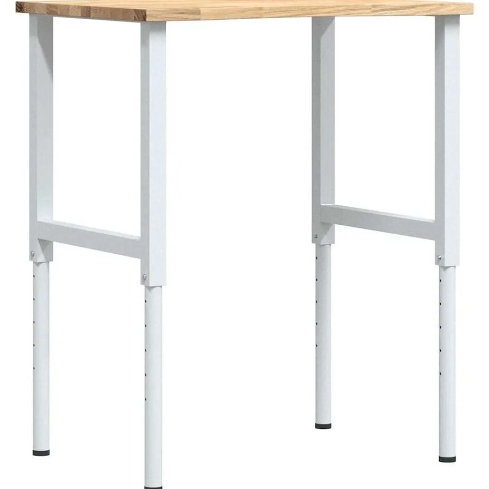 vidaXL Banco de trabajo madera maciza de roble 80x60x(71,5-98) cm blanco y natural