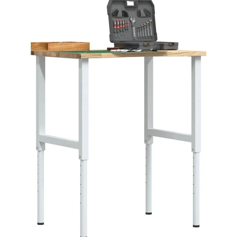 vidaXL Banco de trabajo madera maciza de roble 80x60x(71,5-98) cm blanco y natural
