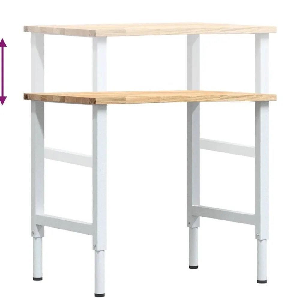 vidaXL Banco de trabajo madera maciza de roble 80x60x(71,5-98) cm blanco y natural