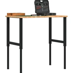 vidaXL Banco de trabajo rectangular madera maciza 100x60x(71,5-98) cm marr&oacute;n claro y negro Best