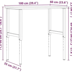 vidaXL Banco de trabajo rectangular madera maciza 100x60x(71,5-98) cm marrón claro y negro Best