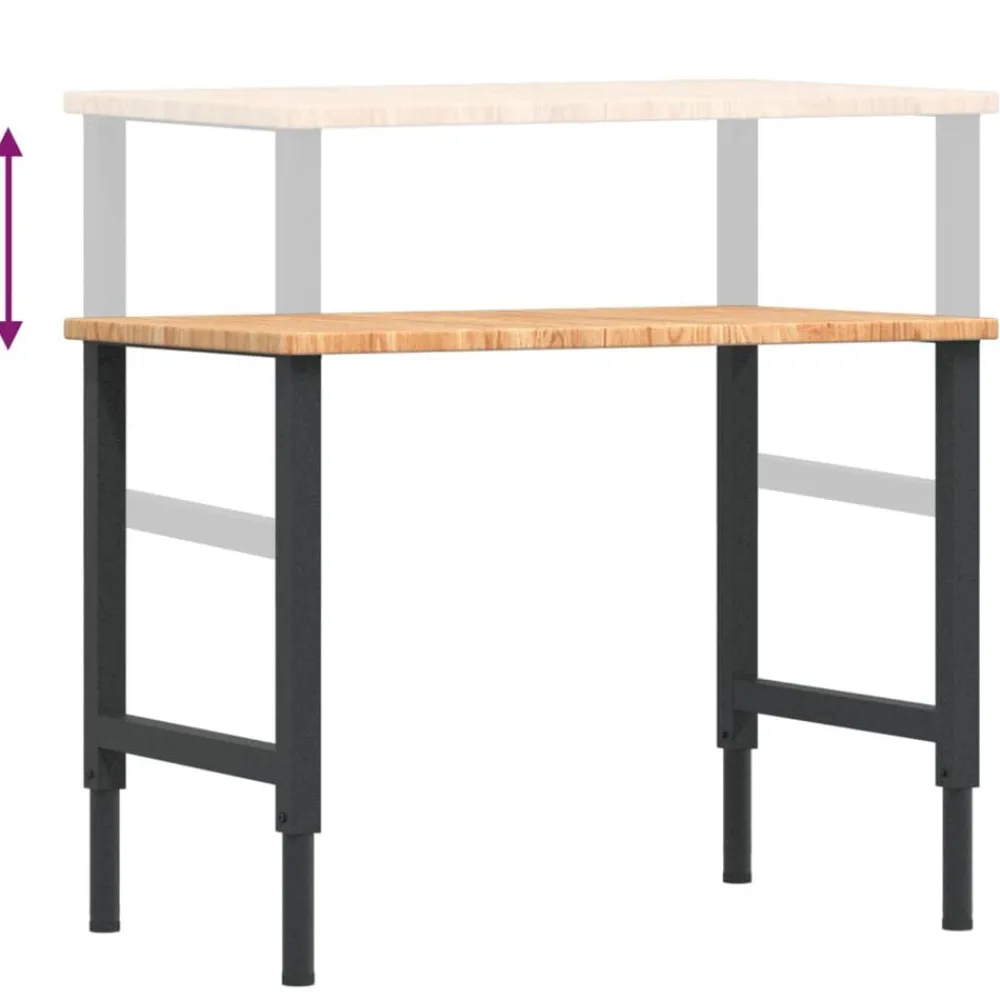 vidaXL Banco de trabajo rectangular madera maciza 100x60x(71,5-98) cm marrón claro y negro Best